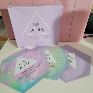 2 Two Boxes of Sheet Masks Pure Aura Hologram Foil Six total Masks NIB Gifts